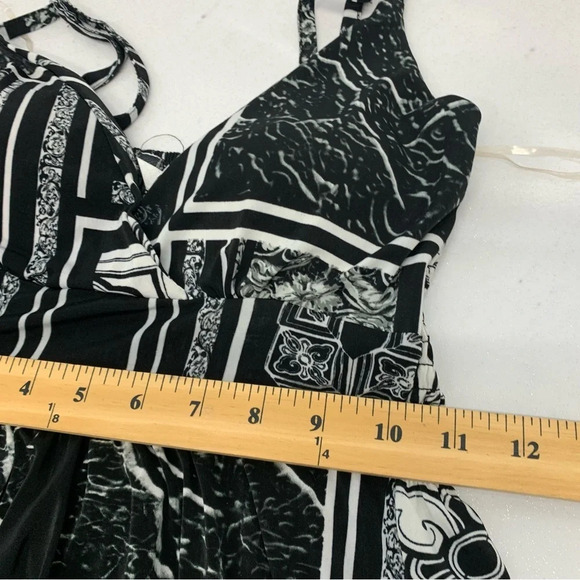 Maxi Dress Y2K Medium Empire V Neck‎ Black Print Spaghetti Strap Flowy Stretch - Picture 14 of 14